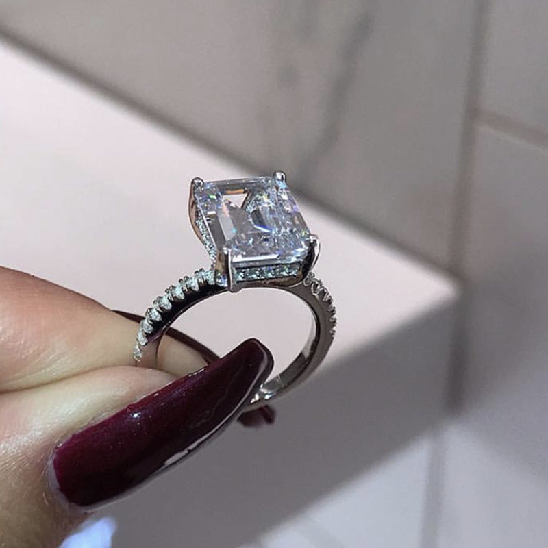 Sterling Geometric Crystal Diamond Ring