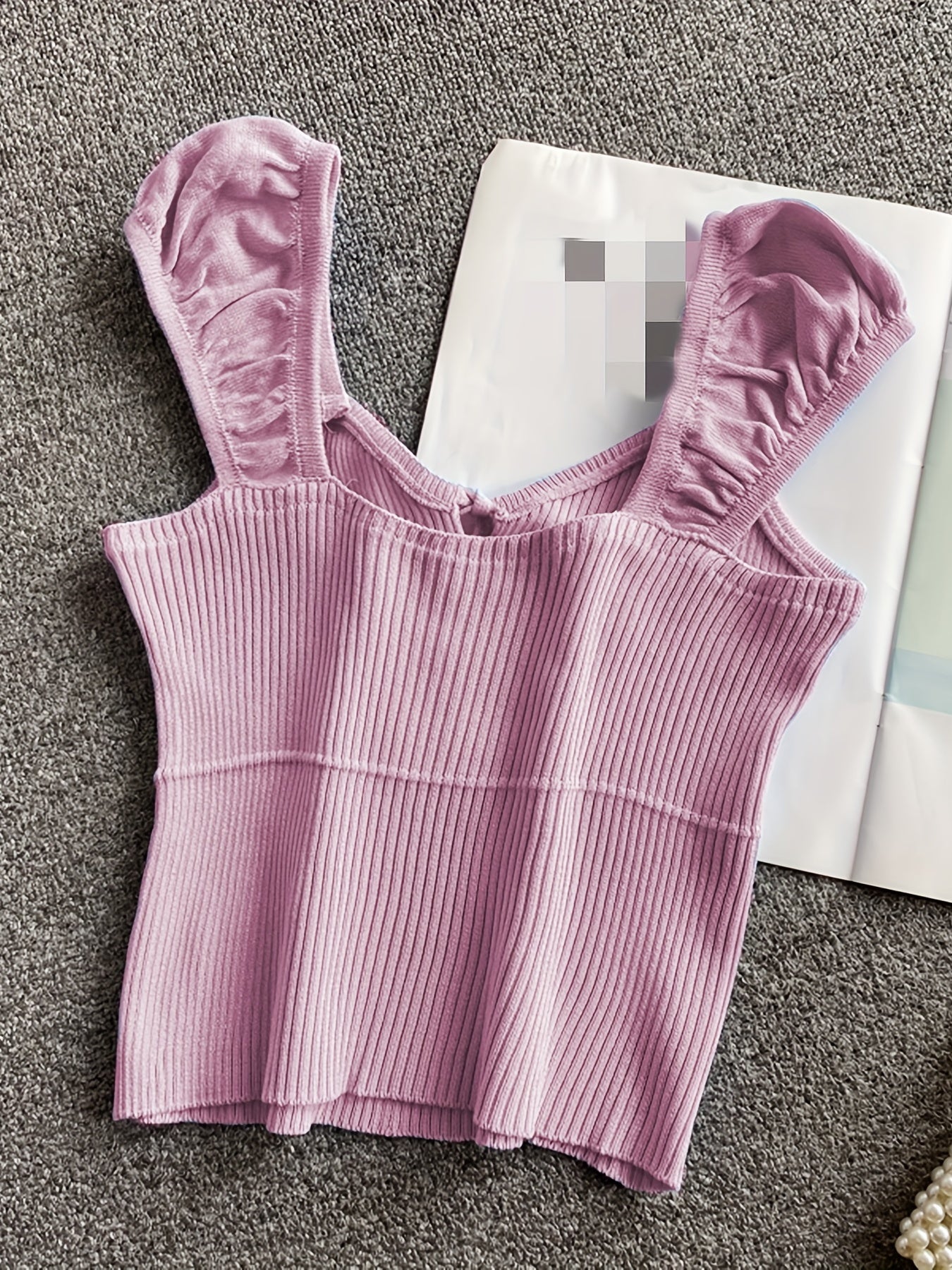 Ribbed Ruffle Sleeve Top