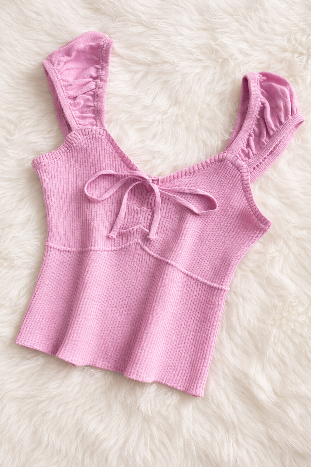 Ribbed Ruffle Sleeve Top