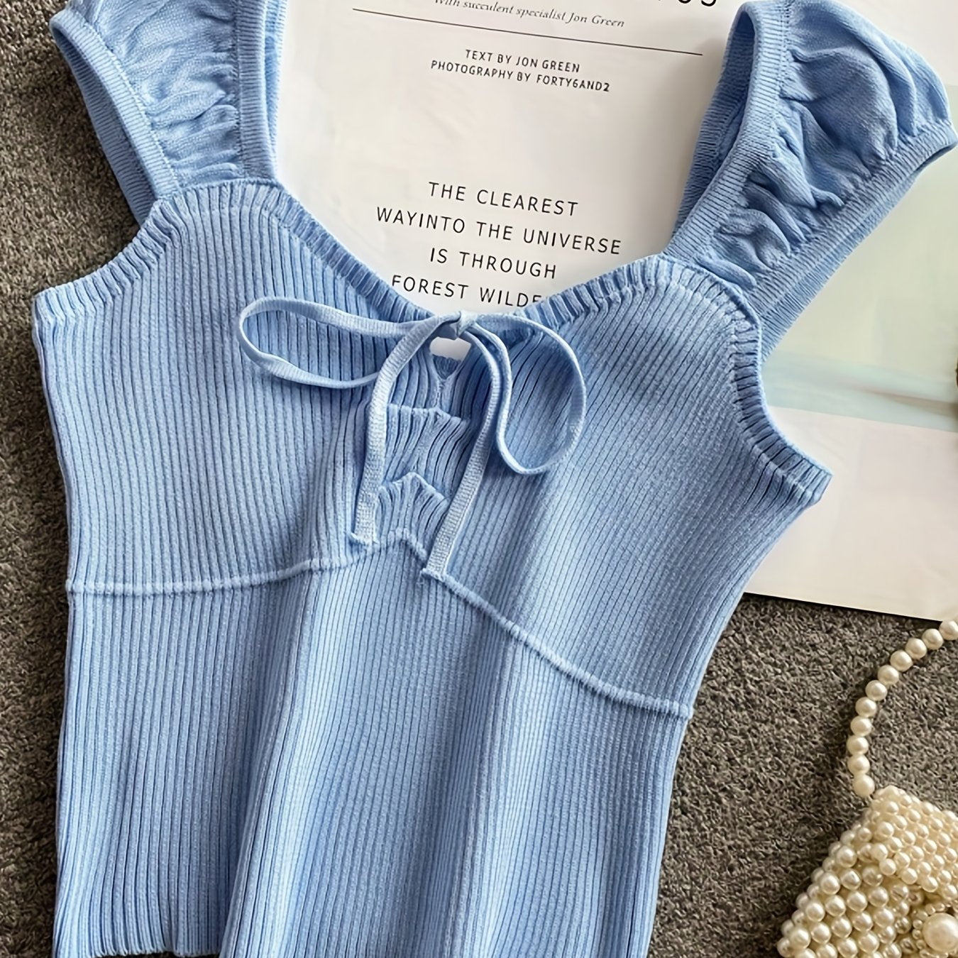 Ribbed Ruffle Sleeve Top