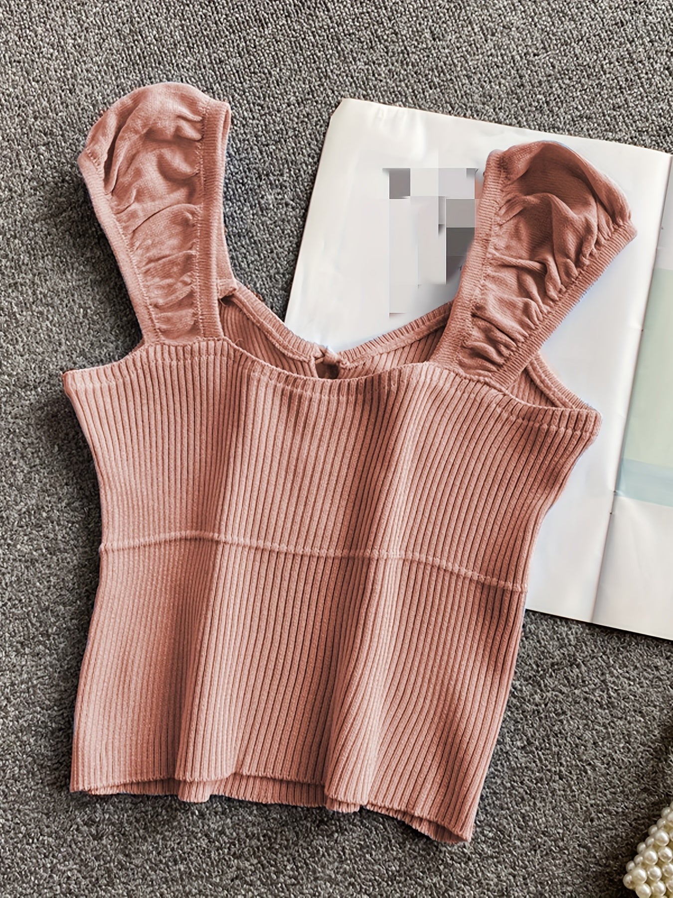 Ribbed Ruffle Sleeve Top