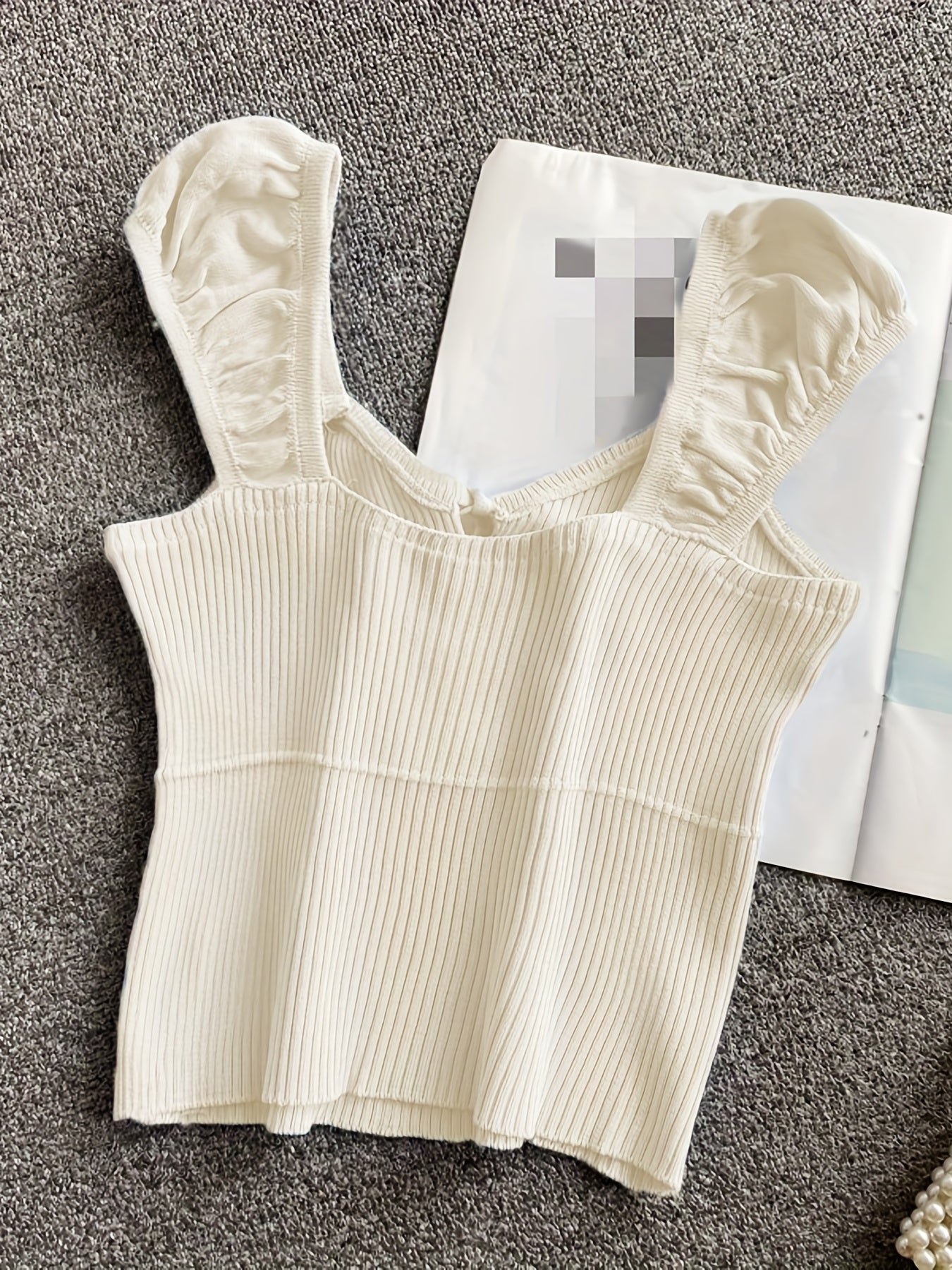 Ribbed Ruffle Sleeve Top