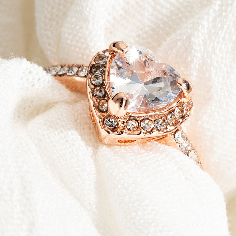 Rose Gold Crystal Heart Ring