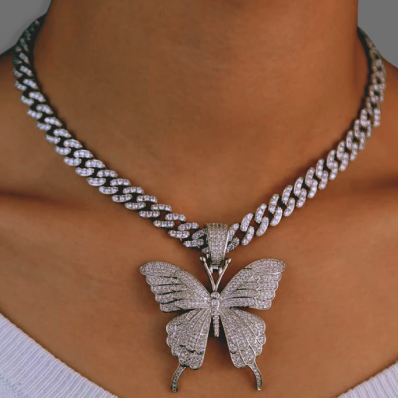 Iced Out Butterfly Charm Necklace