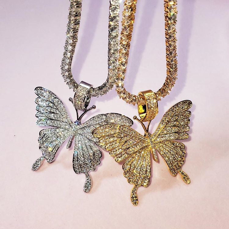 Iced Out Butterfly Charm Necklace