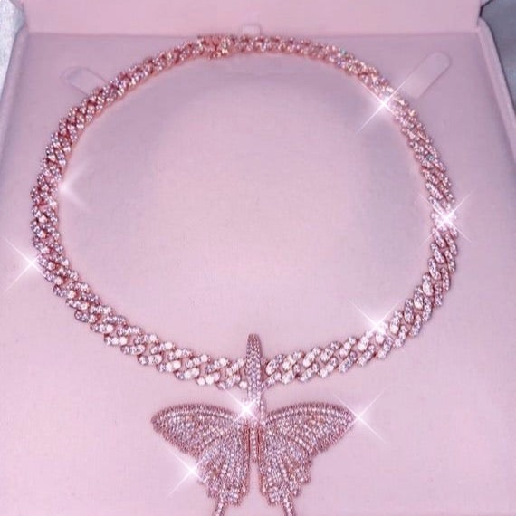 Iced Out Butterfly Charm Necklace