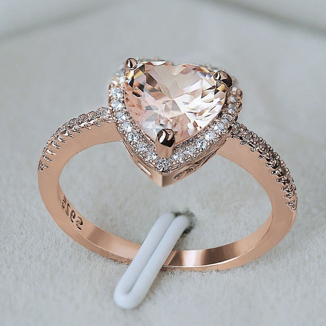 Rose Gold Crystal Heart Ring