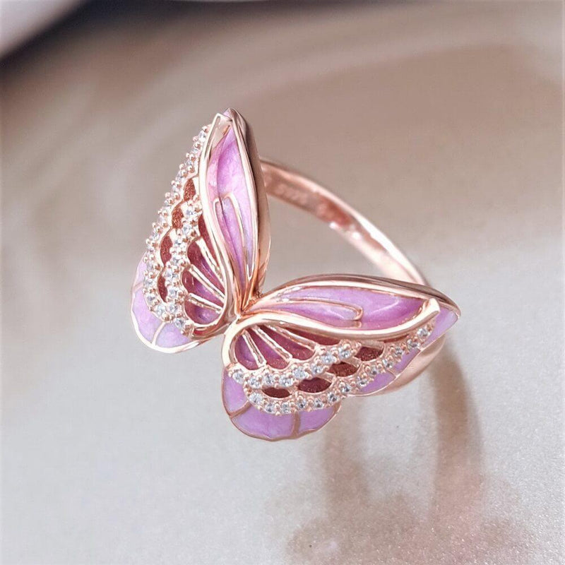 Pink butterfly Rhinestone Ring