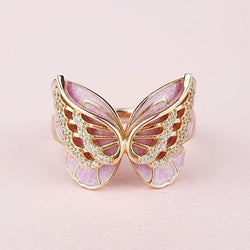 Pink butterfly Rhinestone Ring
