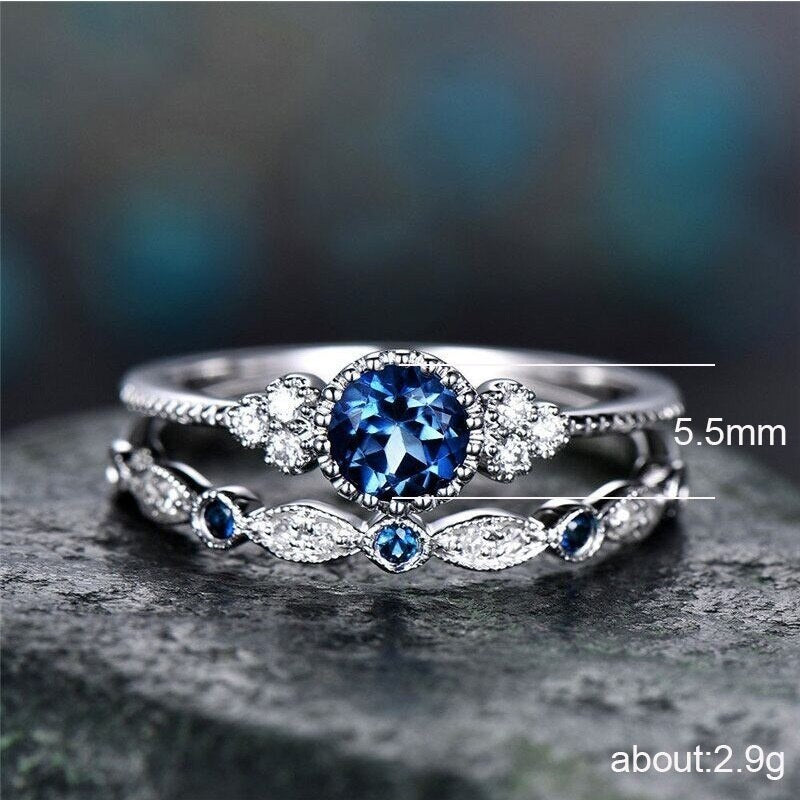 Blue Zircon Ring Set