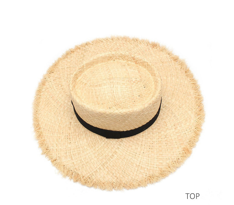 Frayed Brim Straw Boater Hat