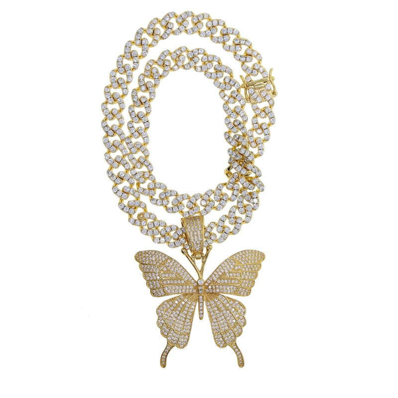 Iced Out Butterfly Charm Necklace