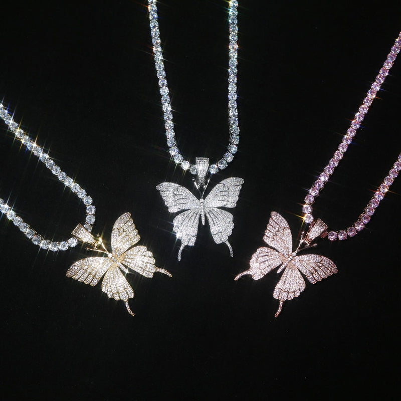 Iced Out Butterfly Charm Necklace