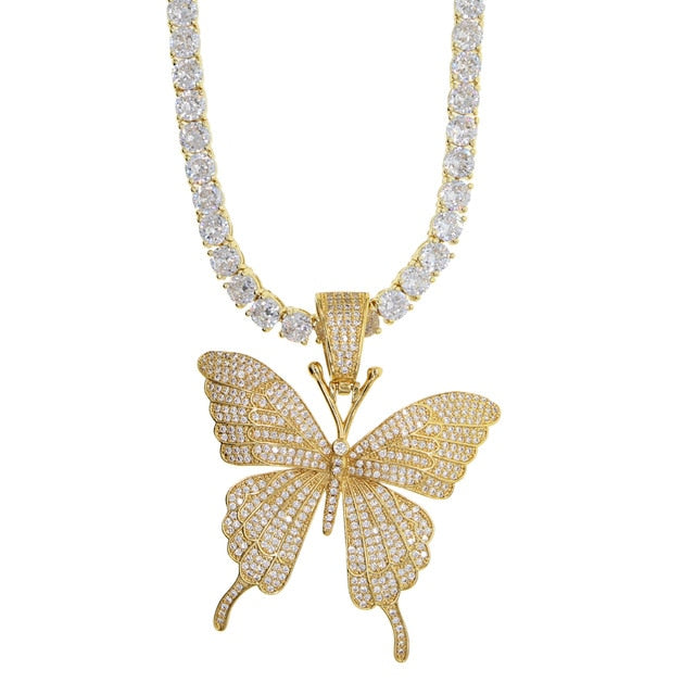 Iced Out Butterfly Charm Necklace