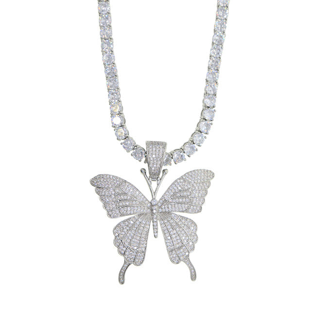 Iced Out Butterfly Charm Necklace