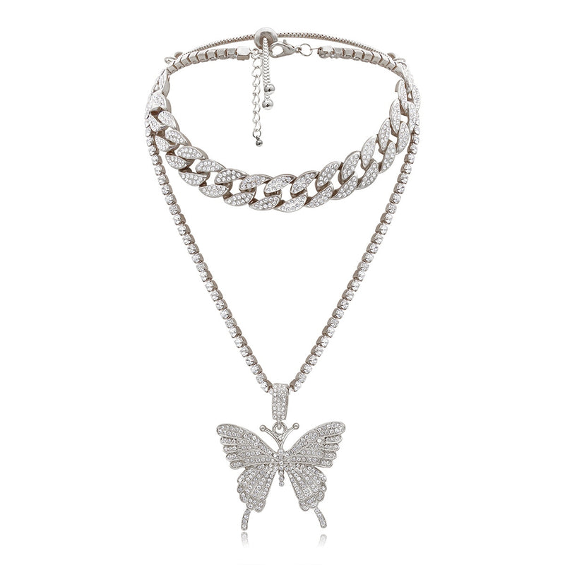 Y2K Iced Out Pink Butterfly Chain