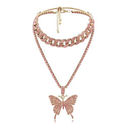 Y2K Iced Out Pink Butterfly Chain