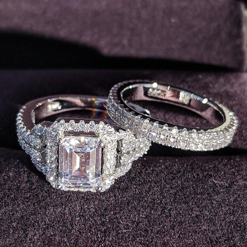 Geometric Diamond Sterling Silver Ring Set