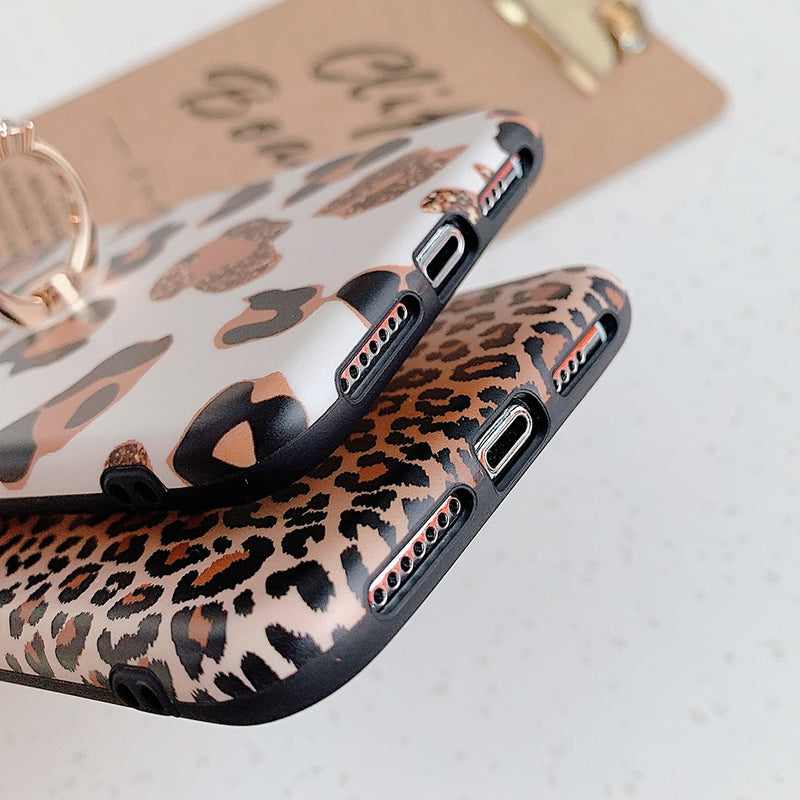 Cute Leopard Matte Case with Gold Holder