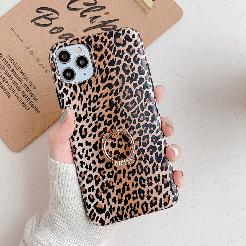 Cute Leopard Matte Case with Gold Holder