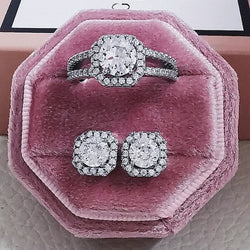 Geometric Rhinestone Ring and Earrings Bundle Set