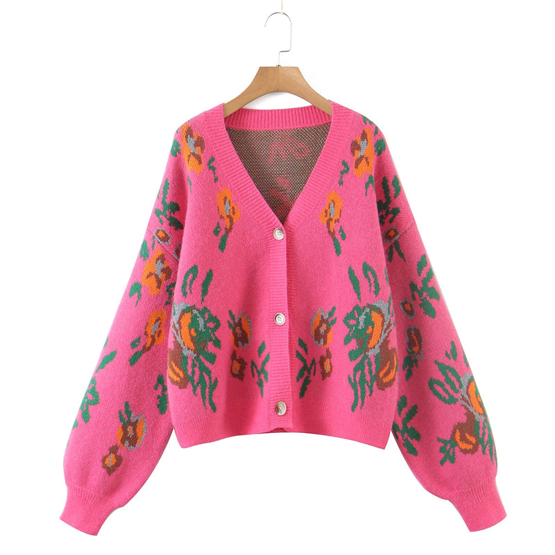 Floral Pink Knitted Cardigan 2-Piece Set