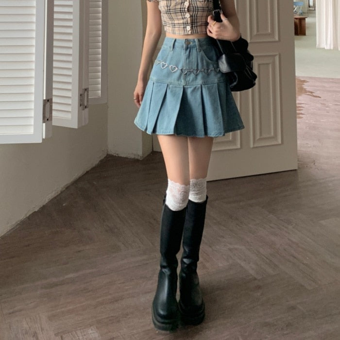 Harajuku Pleated Jean Skirt