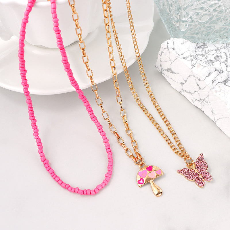 Y2K Pink Beaded Chain Necklace