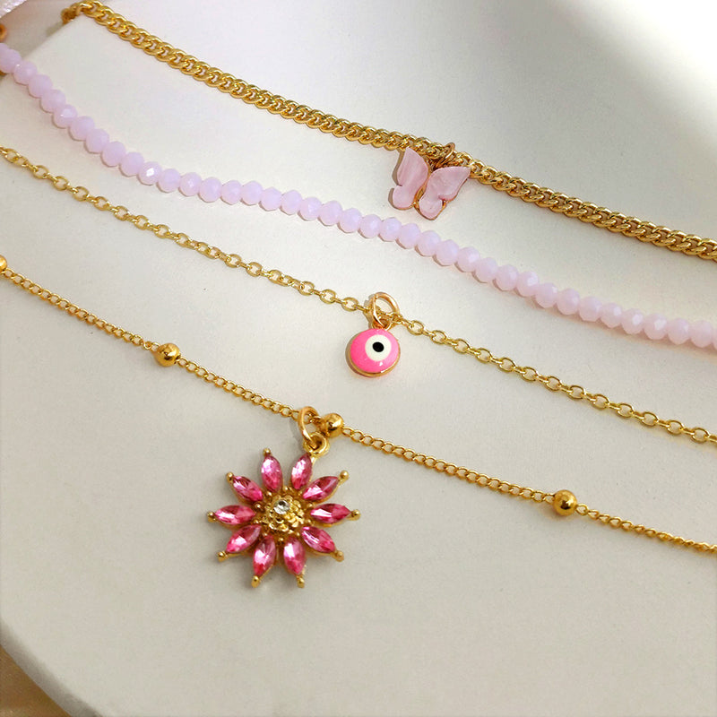 Y2K Pink Beaded Chain Necklace